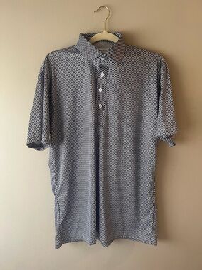 Collars & Co Men's Black and White Micro-Pattern Polo Shirt Size Large